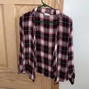 Maroon white and pink flannel cardigan